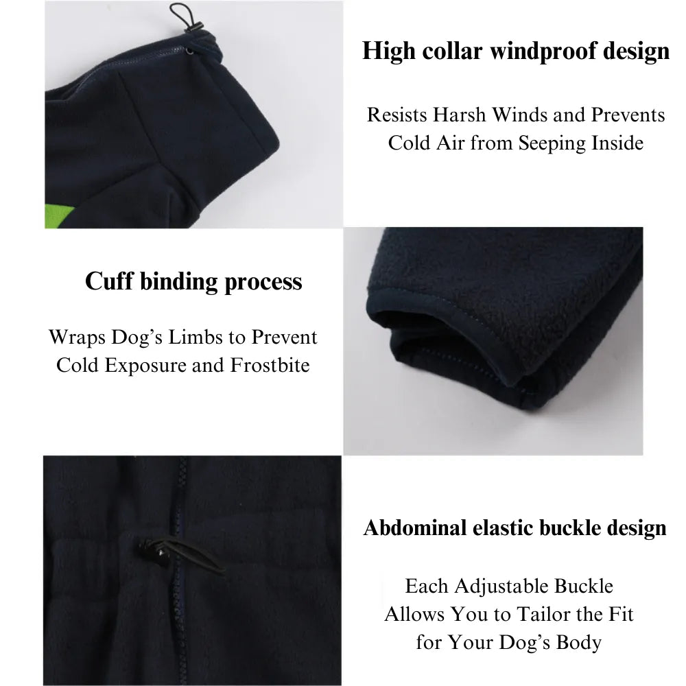 Warm Fleece Dog Jacket with High Collar, Windproof Design & Male Dog Pee Cut, Easy Zip Winter Coat