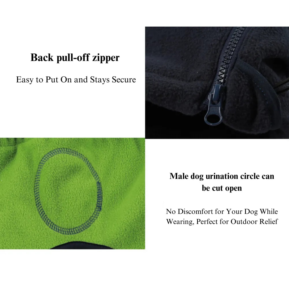 Warm Fleece Dog Jacket with High Collar, Windproof Design & Male Dog Pee Cut, Easy Zip Winter Coat